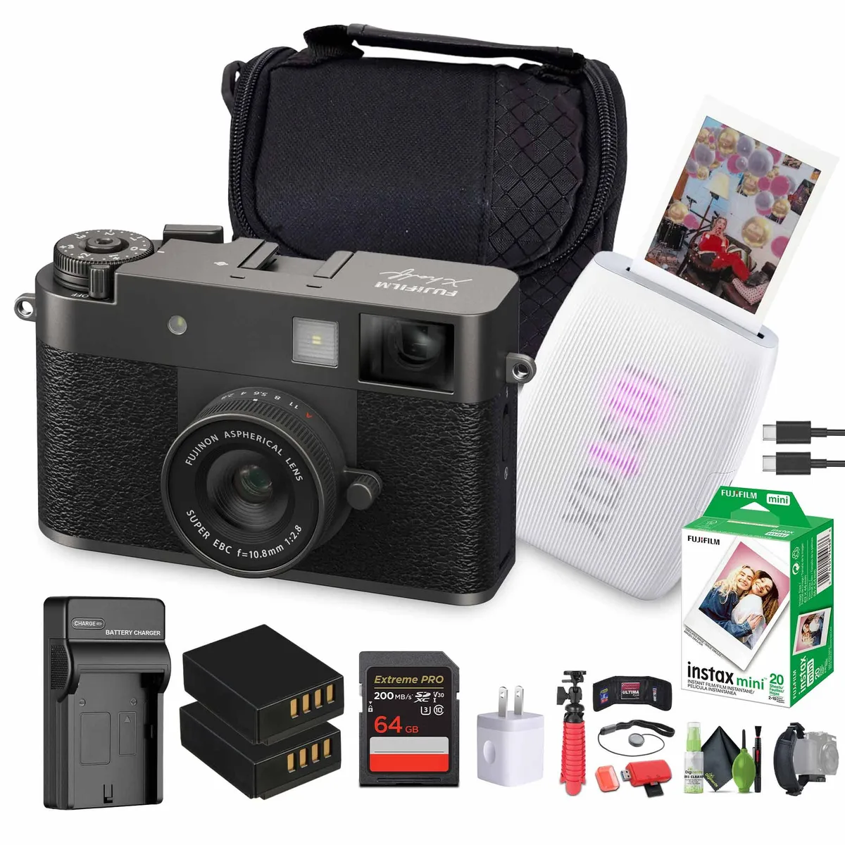 FUJIFILM FUJIFILM X half Charcoal Silver with MINI LINK 3 Clay White bundle — product photo
