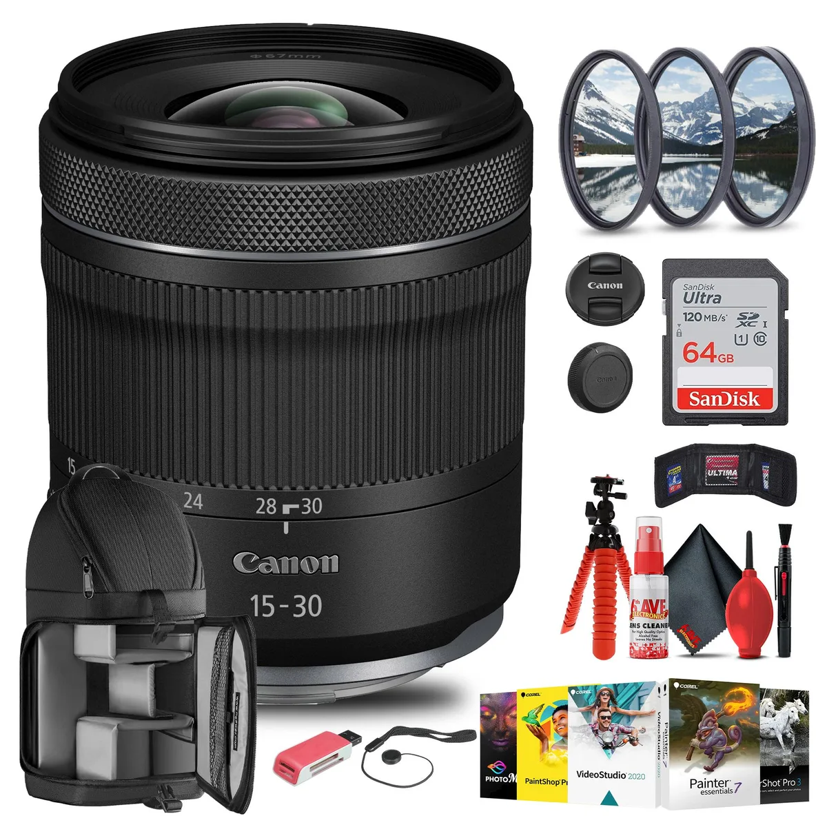 Canon Canon RF 15-30mm f/4.5-6.3 IS STM Lens Bundle with 64GB Card — product photo