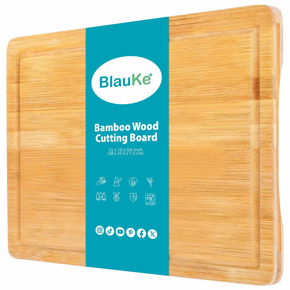 BlauKe BlauKe Bamboo Cutting Board 15x10" with Juice Groove &amp; Handles — product photo