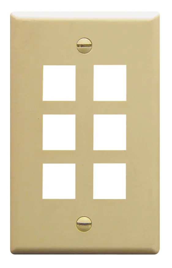 Ivory six-port faceplate flat rectangular ABS plastic flush mount