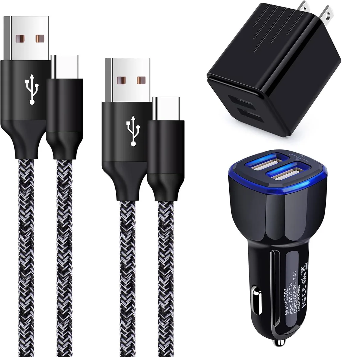 PISKEKAT PISKEKAT Fast Charger Kit USB-C Wall Car 3ft 6ft Cable — product photo