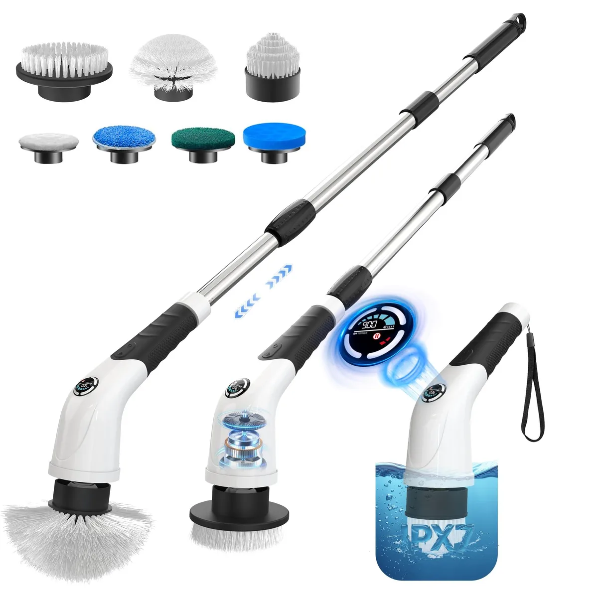  Cordless Electric Spin Scrubber 4500mAh 7 Heads 210min 900RPM cleaning kit — product photo