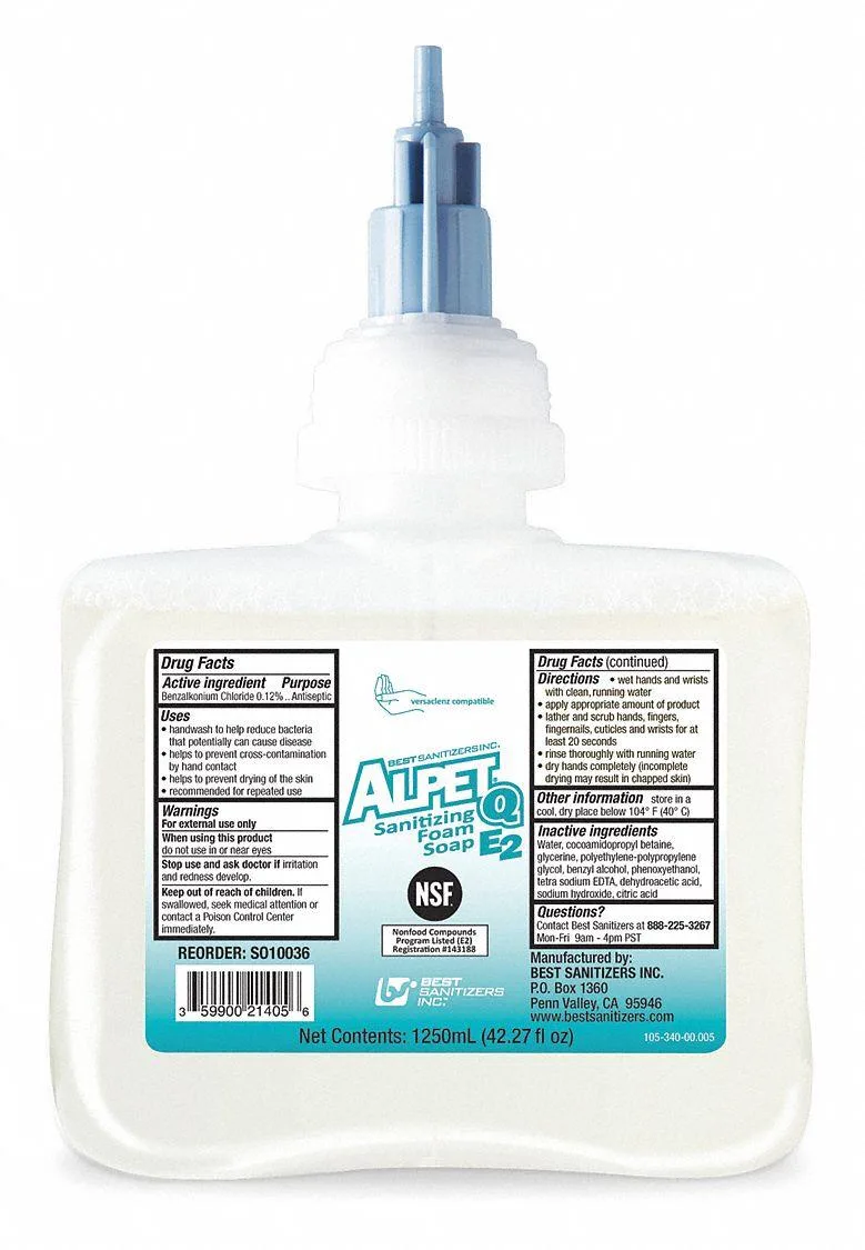 Best Sanitizers, Inc. Best Sanitizers, Inc. Alpet Q E2 Foam Hand Soap 1250mL Cartridge PK 6 — product photo