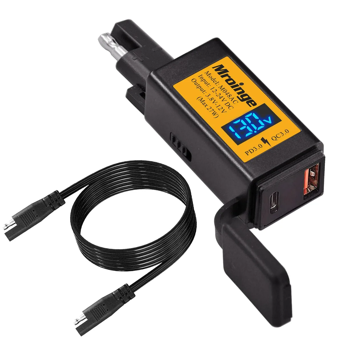  GE M048AC Motorcycle USB-C Charger 27W Dual Port SAE 12V-24V — product photo
