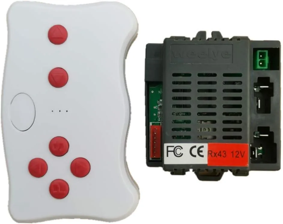 White 2.4G Bluetooth remote with red button and matching 12V RX43 control box