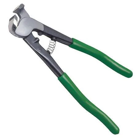 Green tile nipper with offset carbide jaws and forged steel body