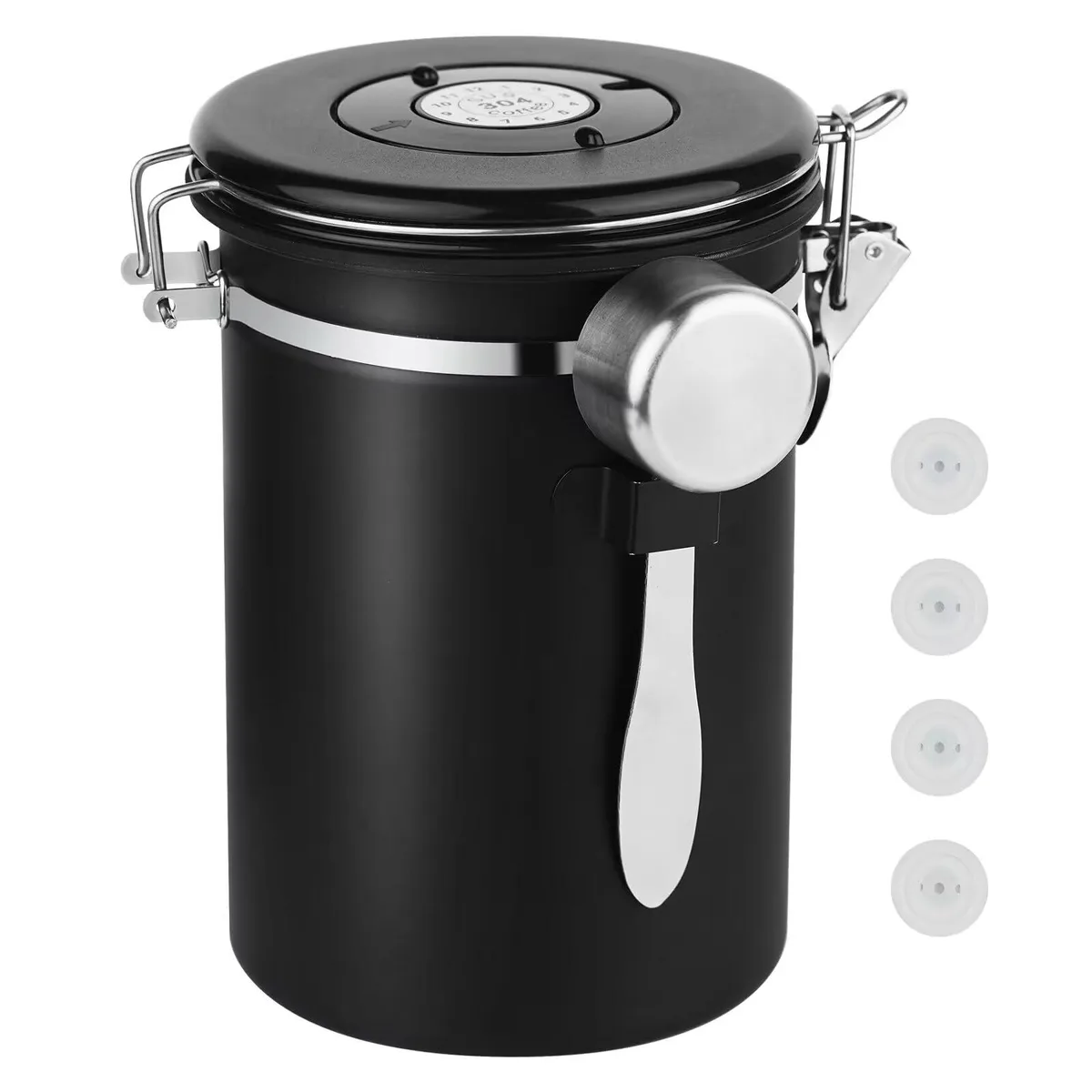 Black 22oz stainless steel canister with date dial and vent valve