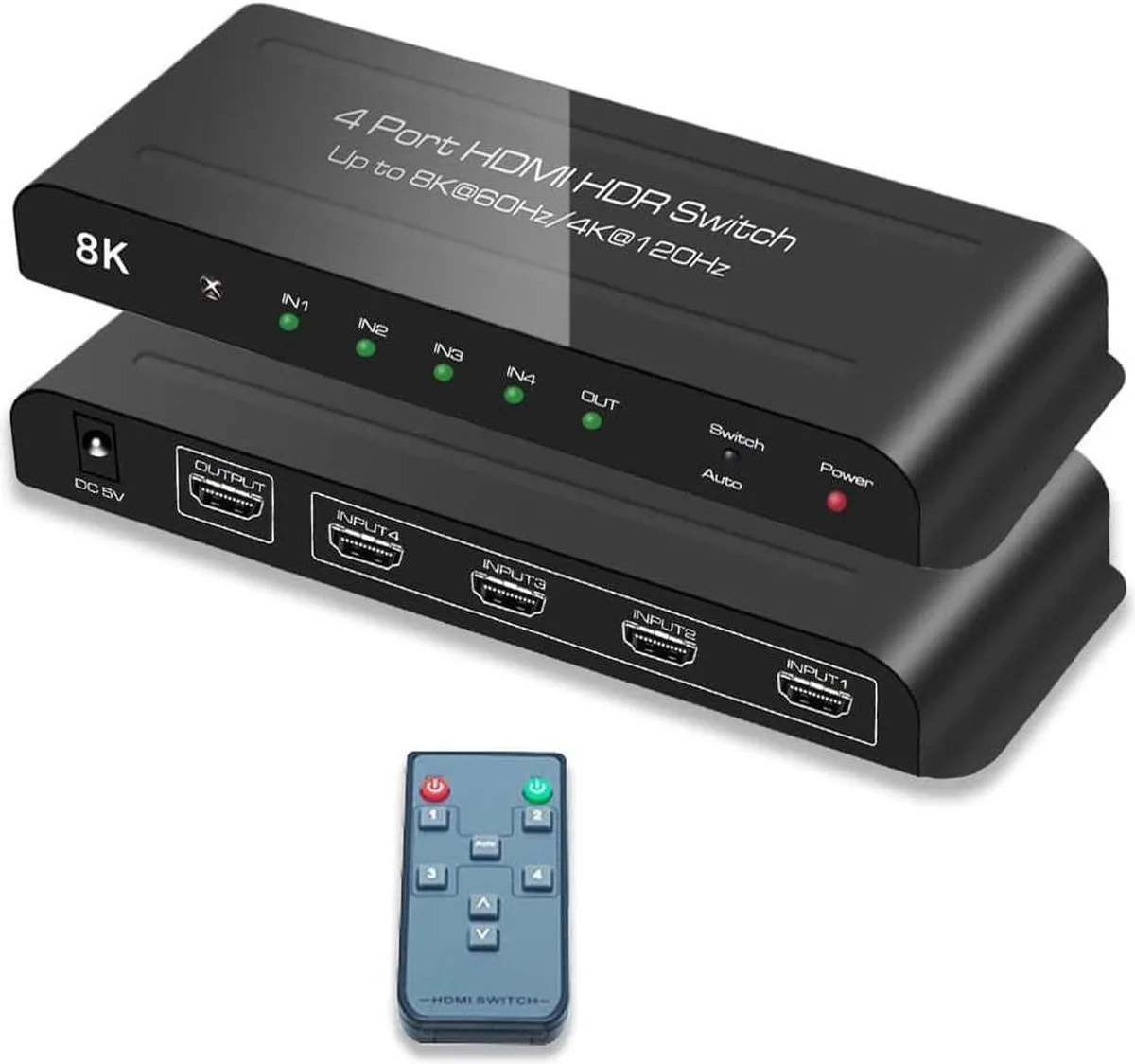 Vszerda Vszerda HDMI 2.1 4-in-1 video switch 8K 60Hz 4K 120Hz 48Gbps remote US power — product photo