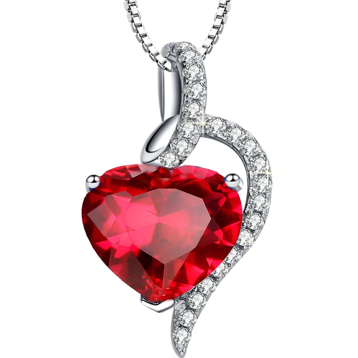 Mabella Fashion Mabella Fashion 925 Sterling Silver Simulated Ruby Heart Pendant Necklace 18 in — product photo