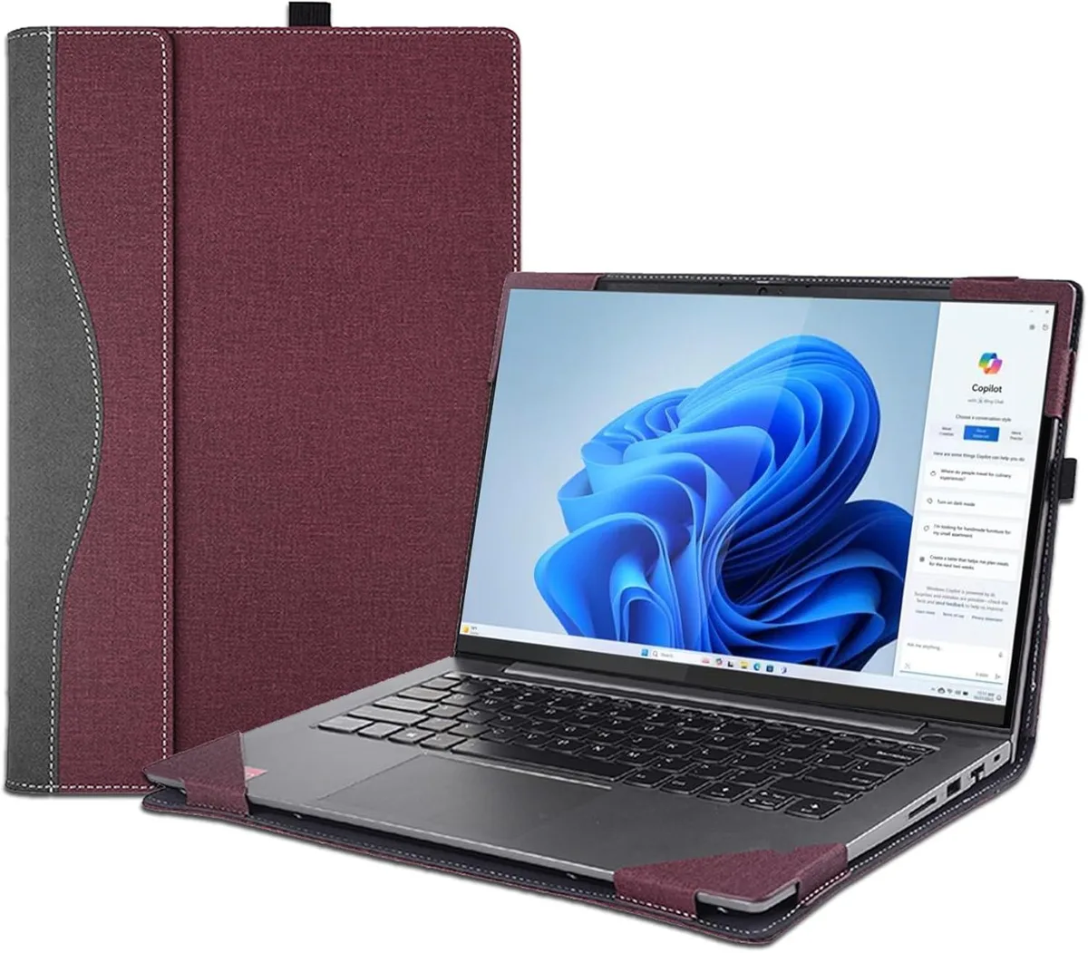 Coffee-coloured hard laptop case with textured PU leather finish and magnetic split design