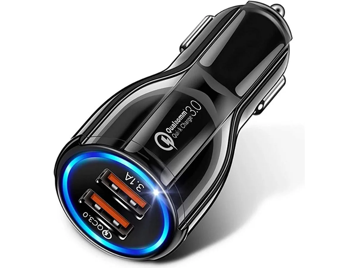 KEHIPI KEHIPI Fast Charge USB Car Charger, Dual Port USB 3.0, 30W, Black — product photo