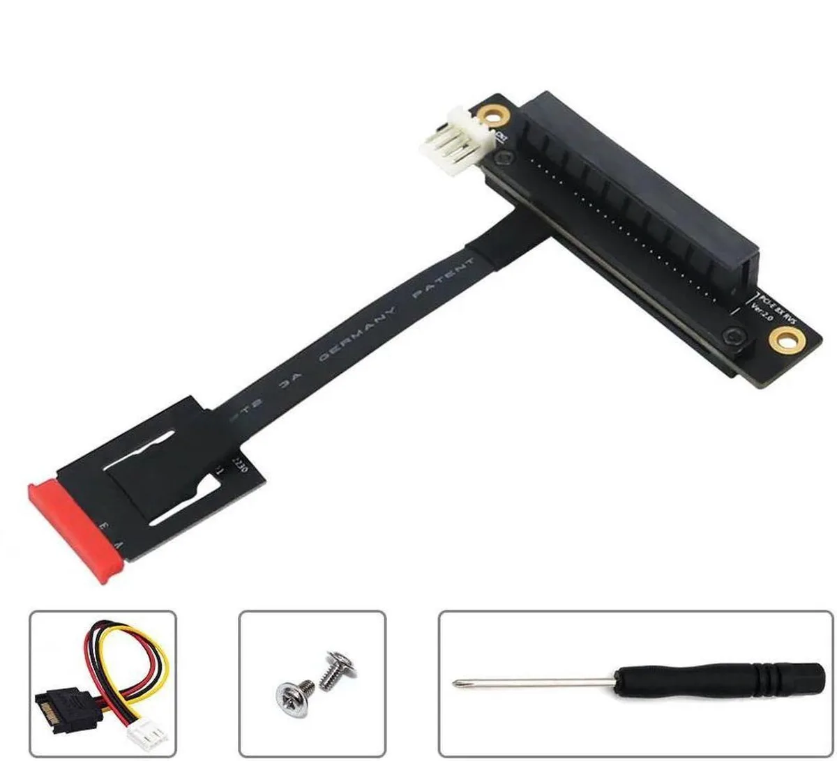 Vszerda Vszerda M.2 Key A-E to PCIe x8 adapter cable 270 degree 4-pin FDD power — product photo
