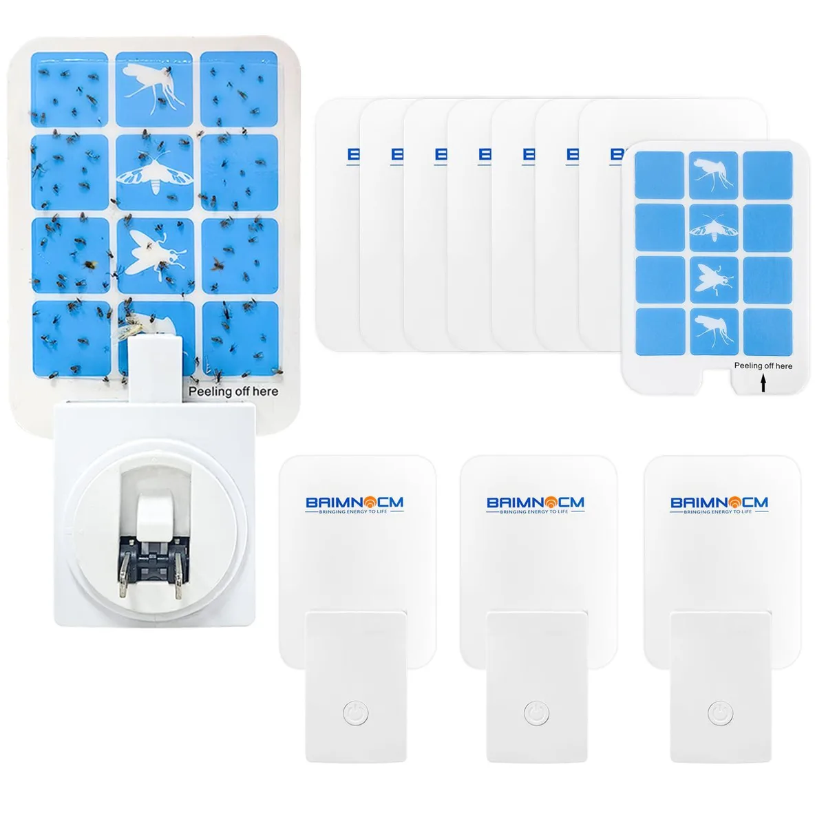 White rectangular plug-in unit with blue UV light and adhesive refill cards