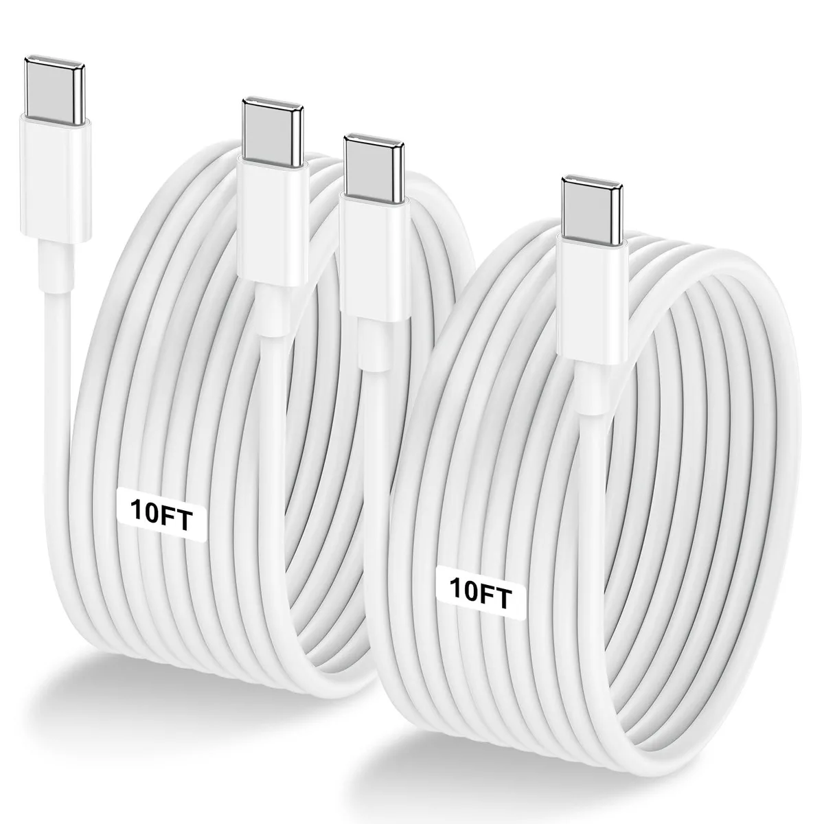  LOFPYE C40 S22 2-Pack 10 ft 60W USB-C to USB-C Cable White — product photo