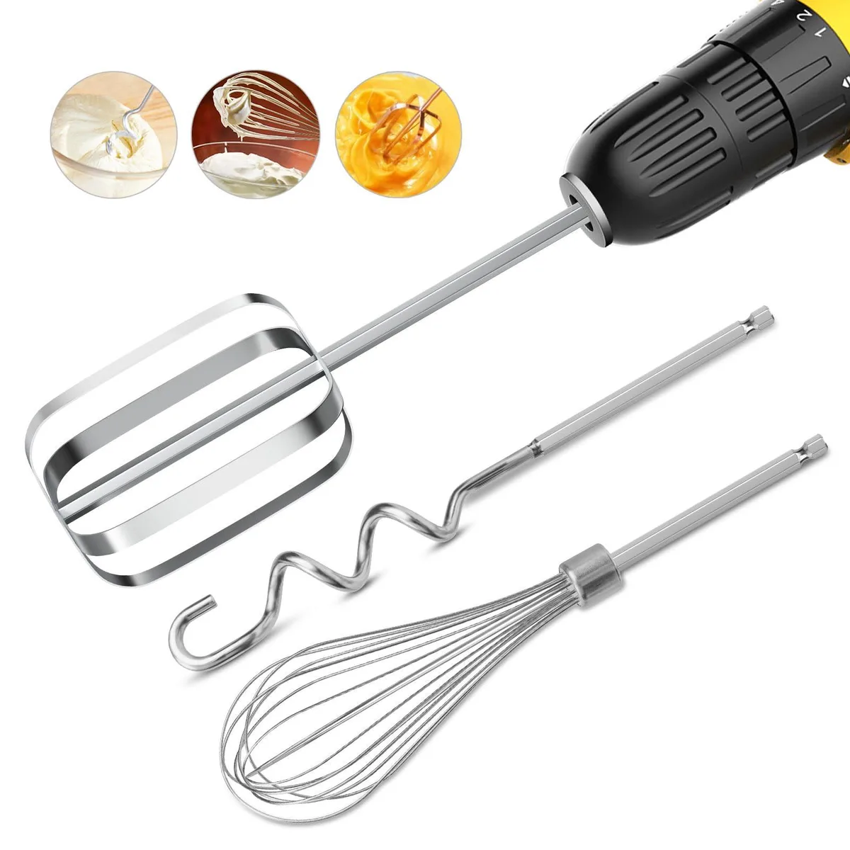  homicozy 3-Piece Stainless Steel Hand Mixer Attachment Set 9.8 Inch — product photo