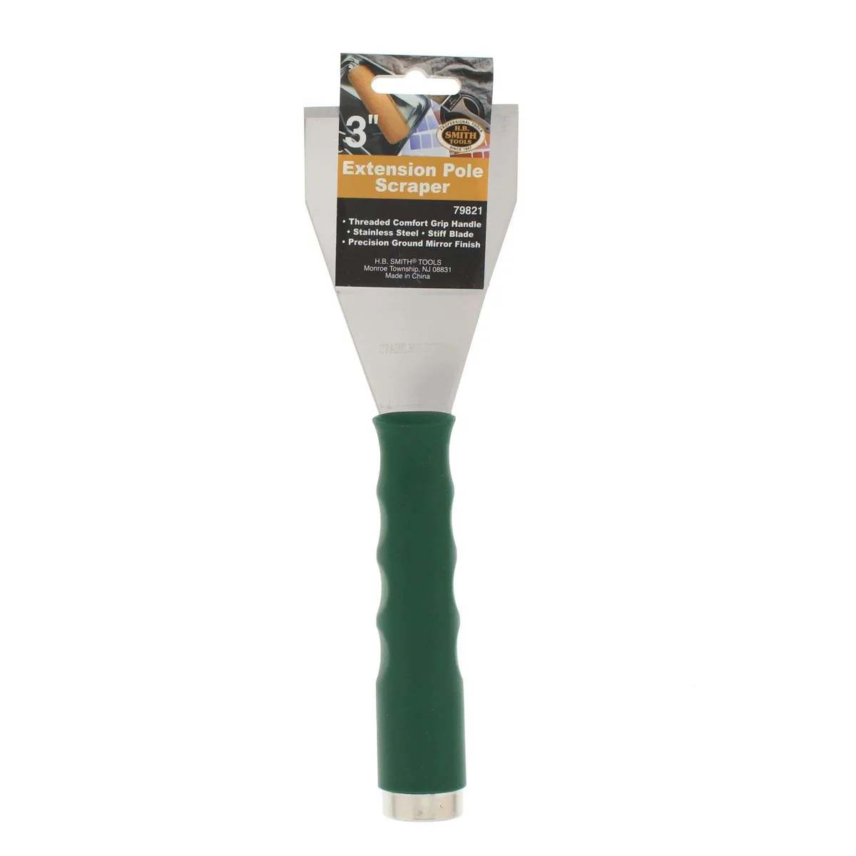 H.B. Smith 79821 3-inch bent blade scraper with extendable threaded handle and mirror finish