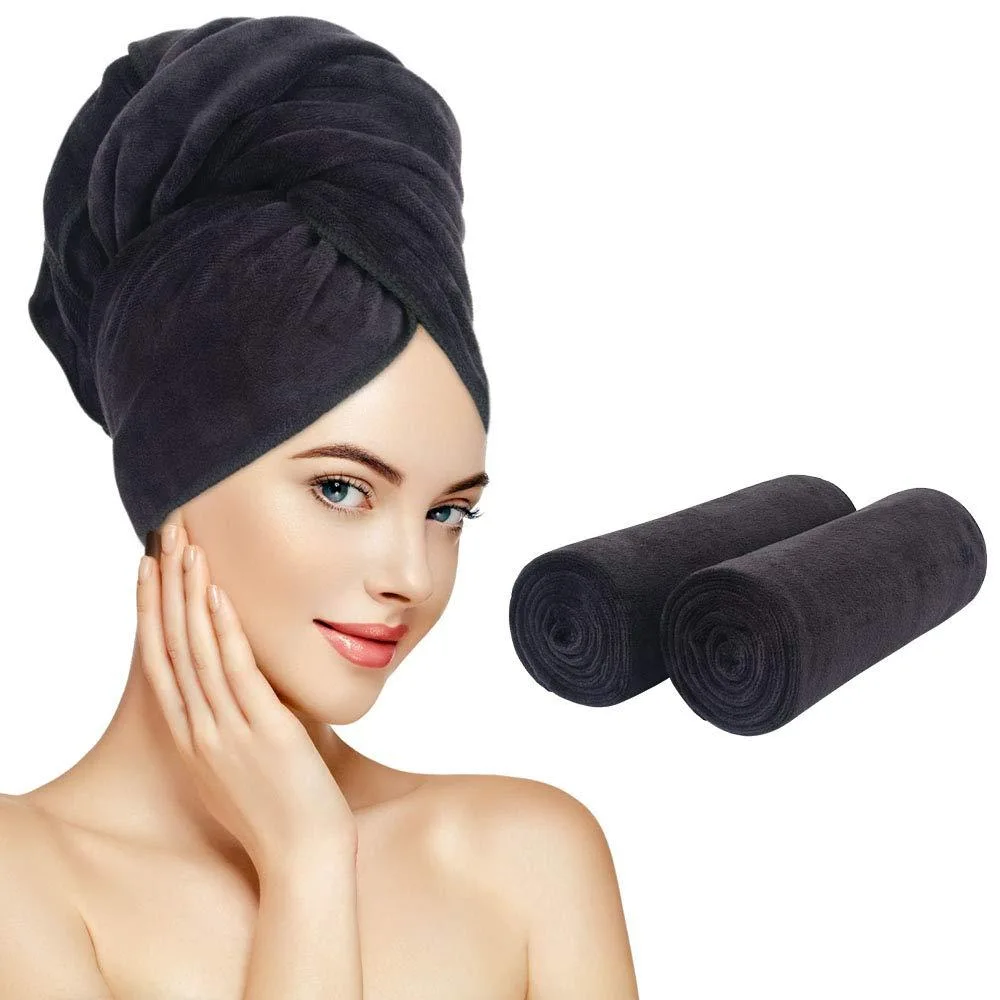 SUNLAND Microfiber Hair Towel 20 x 40 inch 2-Pack Black — product photo