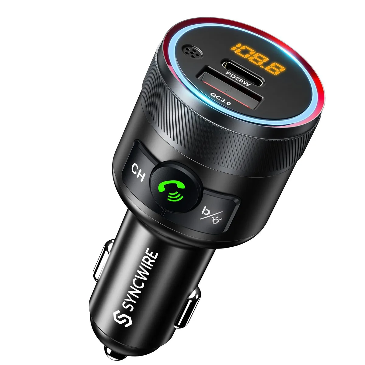  Syncwire SW-XC653 Bluetooth 5.4 FM Transmitter 38W PD QC3.0 Car Adapter — product photo