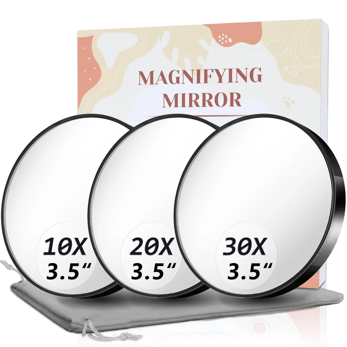 FAHZON 10X 20X 30X Magnifying Mirror Set 3.5" Black 3 pcs — product photo