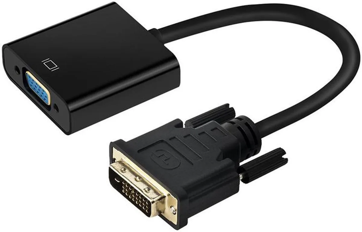 Black active DVI-D male to VGA female converter cable, 10 inches long