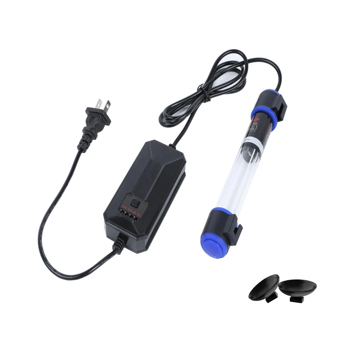 Submersible rectangular UV-C lamp with glass tube and built-in timer