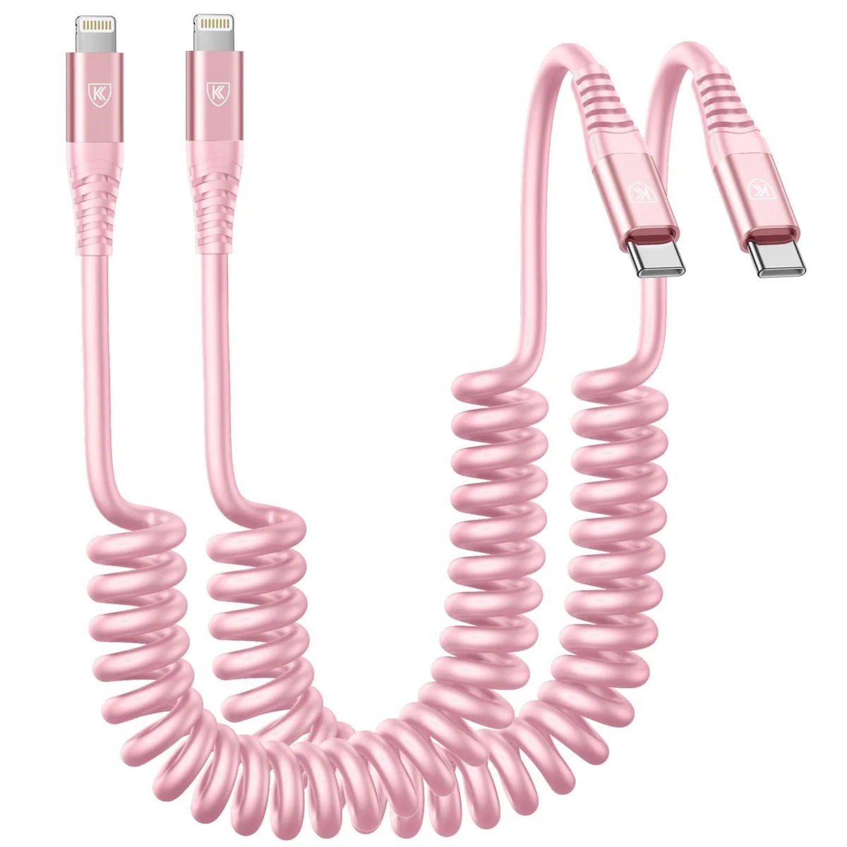 KEHIPI KEHIPI USB-C to Lightning Coiled Cable 3 ft Pink 2-Pack — product photo