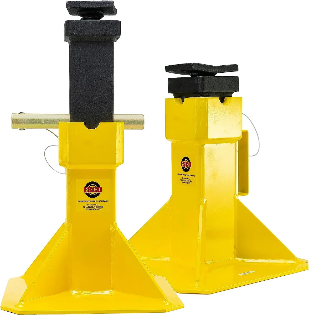 Pair of heavy-duty jack stands with threaded adjustable posts and pin columns