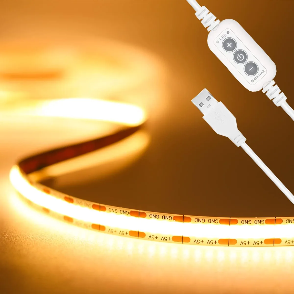 PAUTIX UPGRADED dimmer COB LED Strip Light 5V USB 6.56ft 2700K 640LEDs 1200lm Dimmable Under Cabinet — product photo