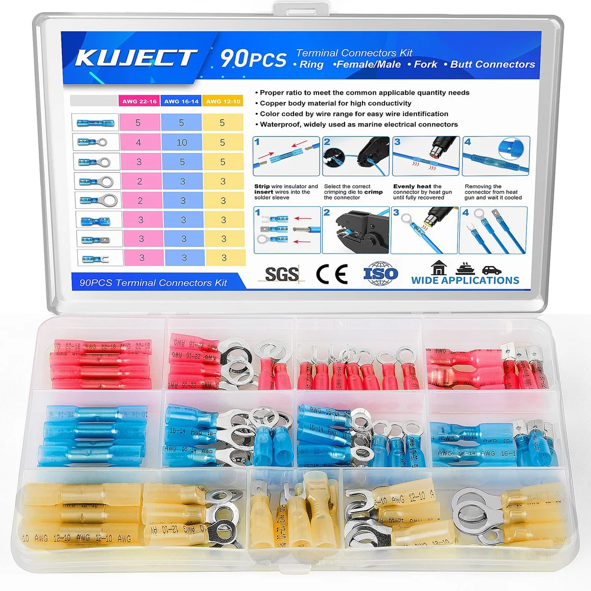 Kuject 90PCS Heat Shrink Wire Connectors Kit — product photo