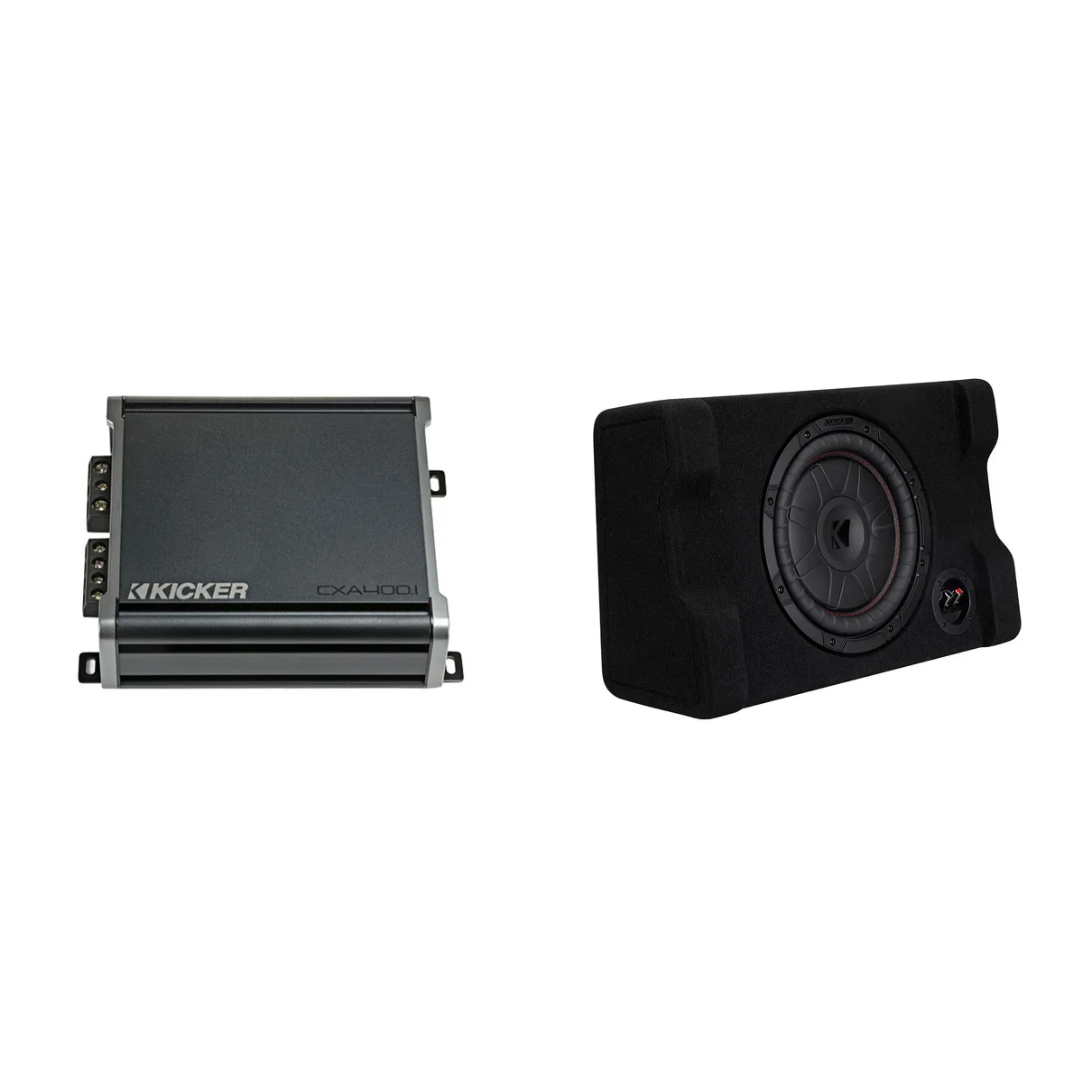 KICKER KICKER 52CVTDF102 10" down-firing subwoofer &amp; 46CXA4001 400 W amp bundle — product photo
