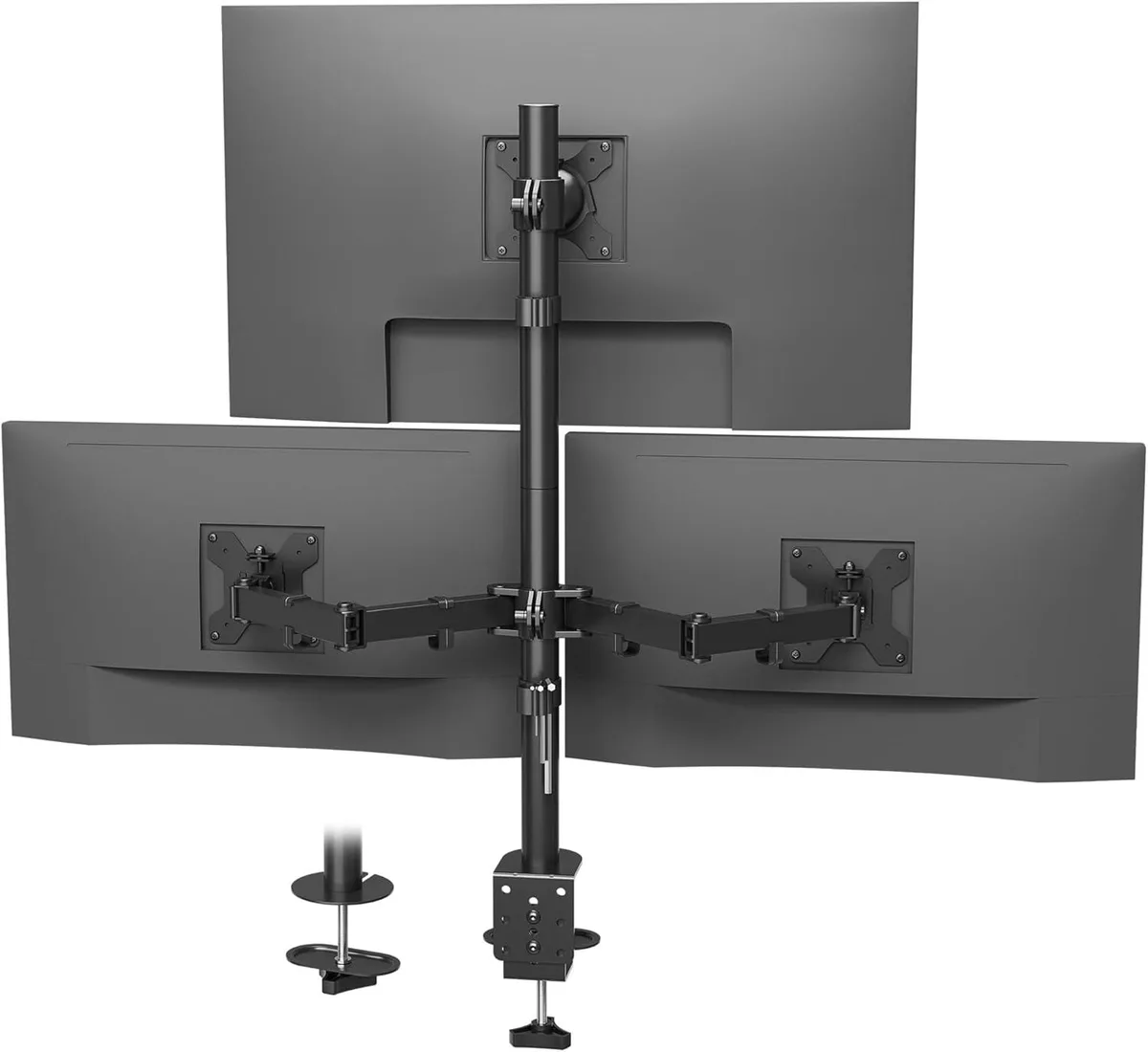 BFKK BFKK Triple Monitor Desk Mount 13-32 Inch VESA 75x75/100x100 22lbs C-Clamp Grommet — product photo
