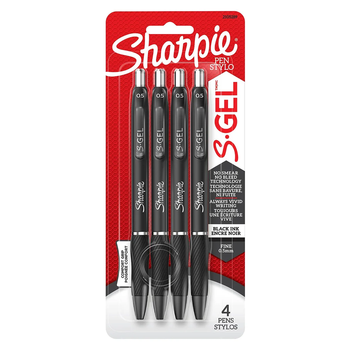  Sharpie S-Gel Pen Fine Point .5mm Black Metal Barrel Black Ink 4 Count — product photo