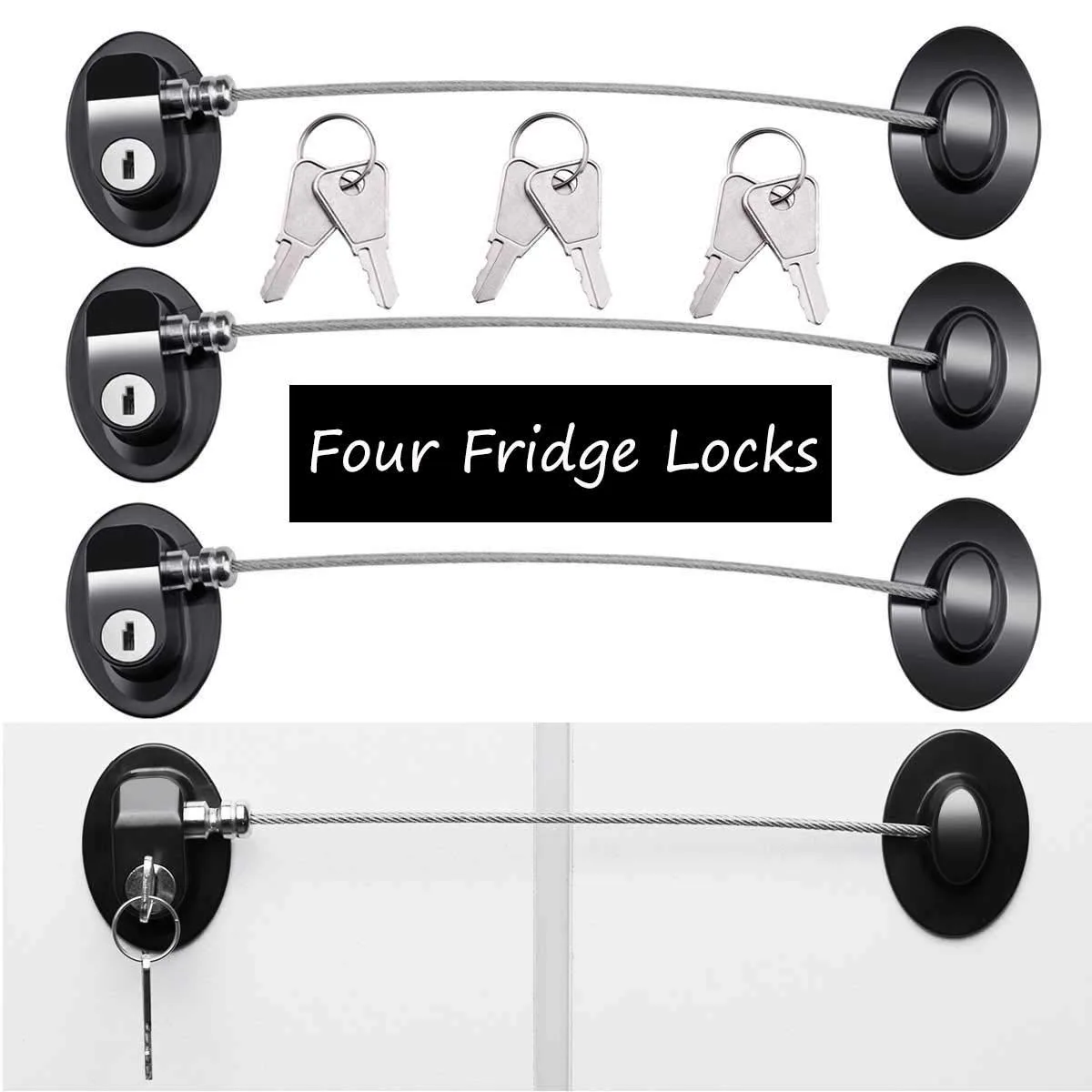 PISKEKAT PISKEKAT 4 Pack Refrigerator Locks with 8 Keys (Black) — product photo