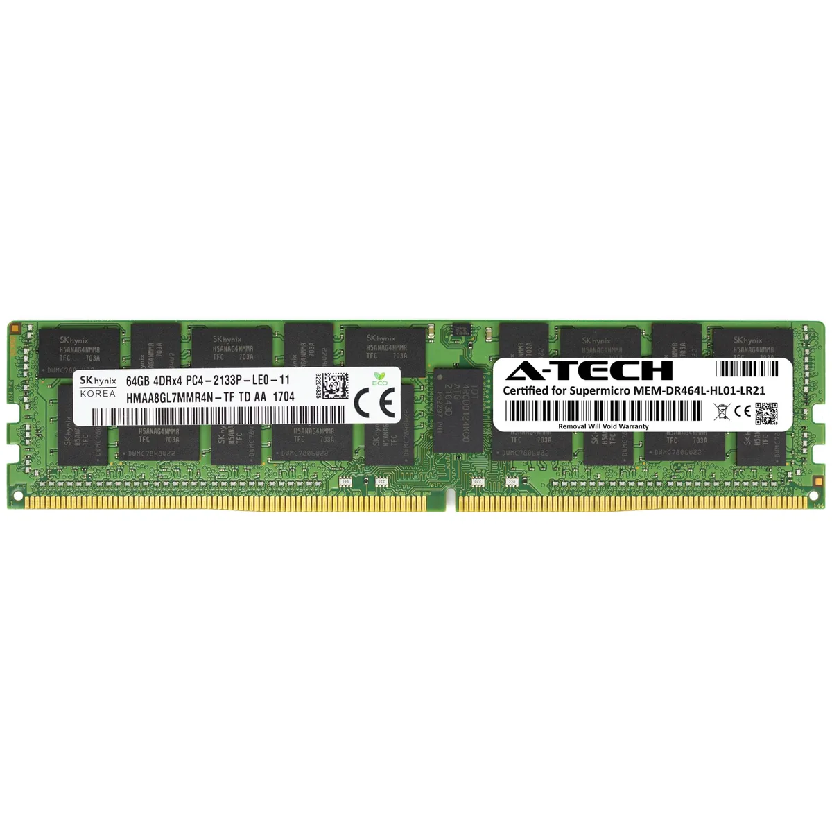 A-Tech A-Tech 64GB DDR4 2133MHz PC4-17000 CL15 1.2V 288-Pin ECC LRDIMM 4Rx4 Server Memory — product photo