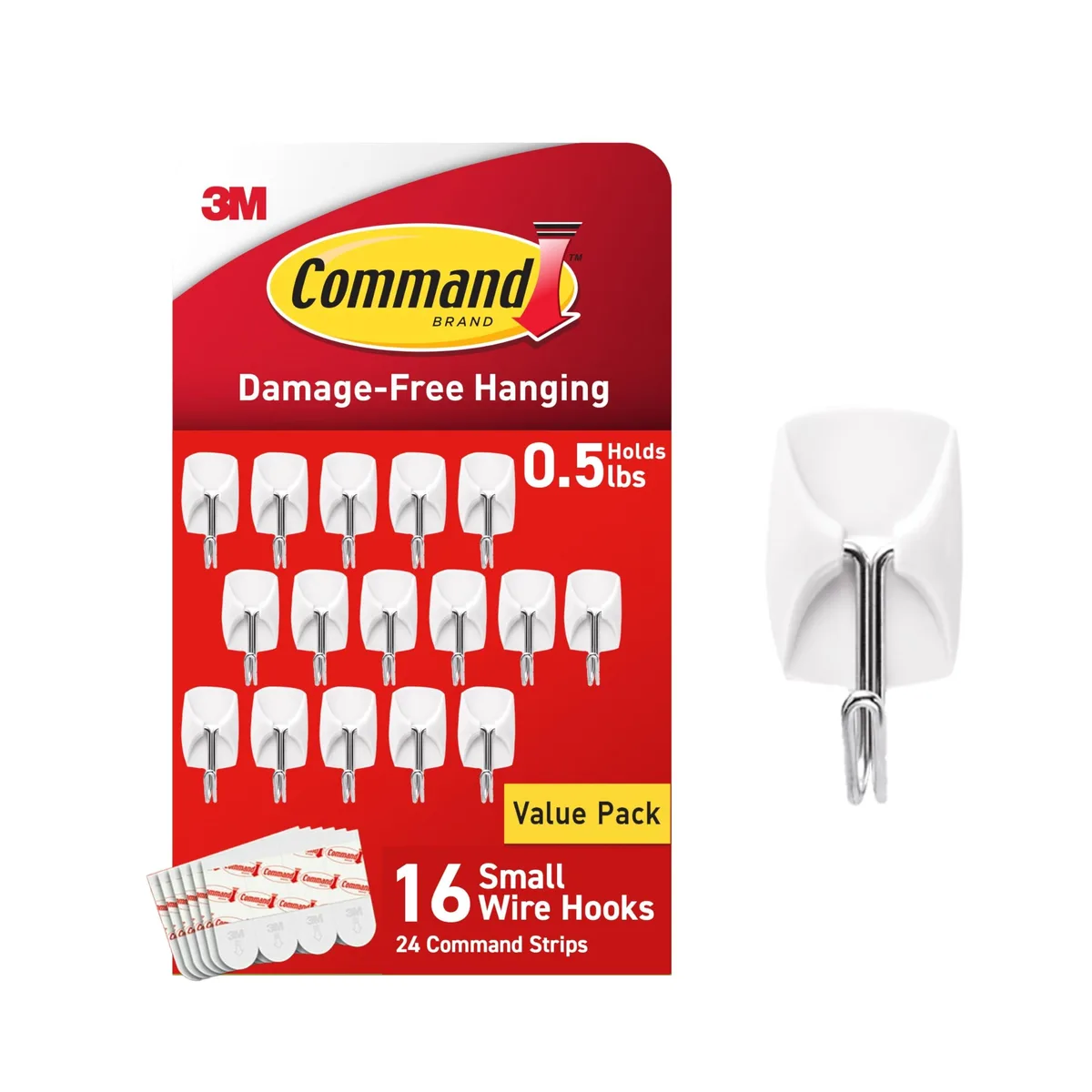 Command Small White Wire Hooks Damage-Free Hanging Adhesive No Tools 16 Hooks 24 Strips — product photo