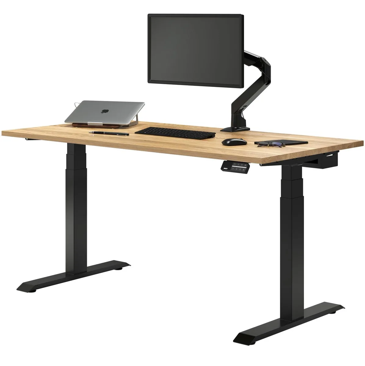 Desky Desky Dual Hardwood Sit Stand Desk Maple 72 x 30 in Matte Black — product photo