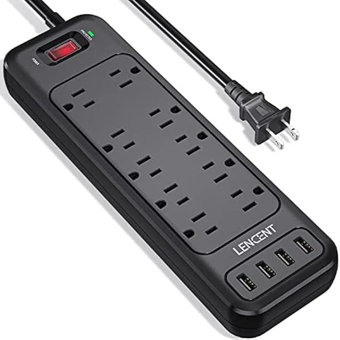 usbroway usbroway power strip 10 AC 4 USB 1700J surge 6ft cord — product photo