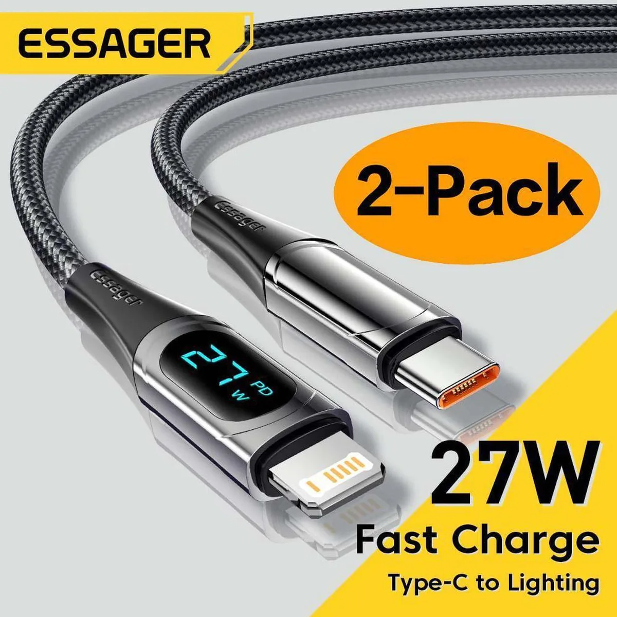 SMUGDESK SMUGDESK USB-C to Lightning Cable with LED Display 3.3 ft 2-Pack — product photo
