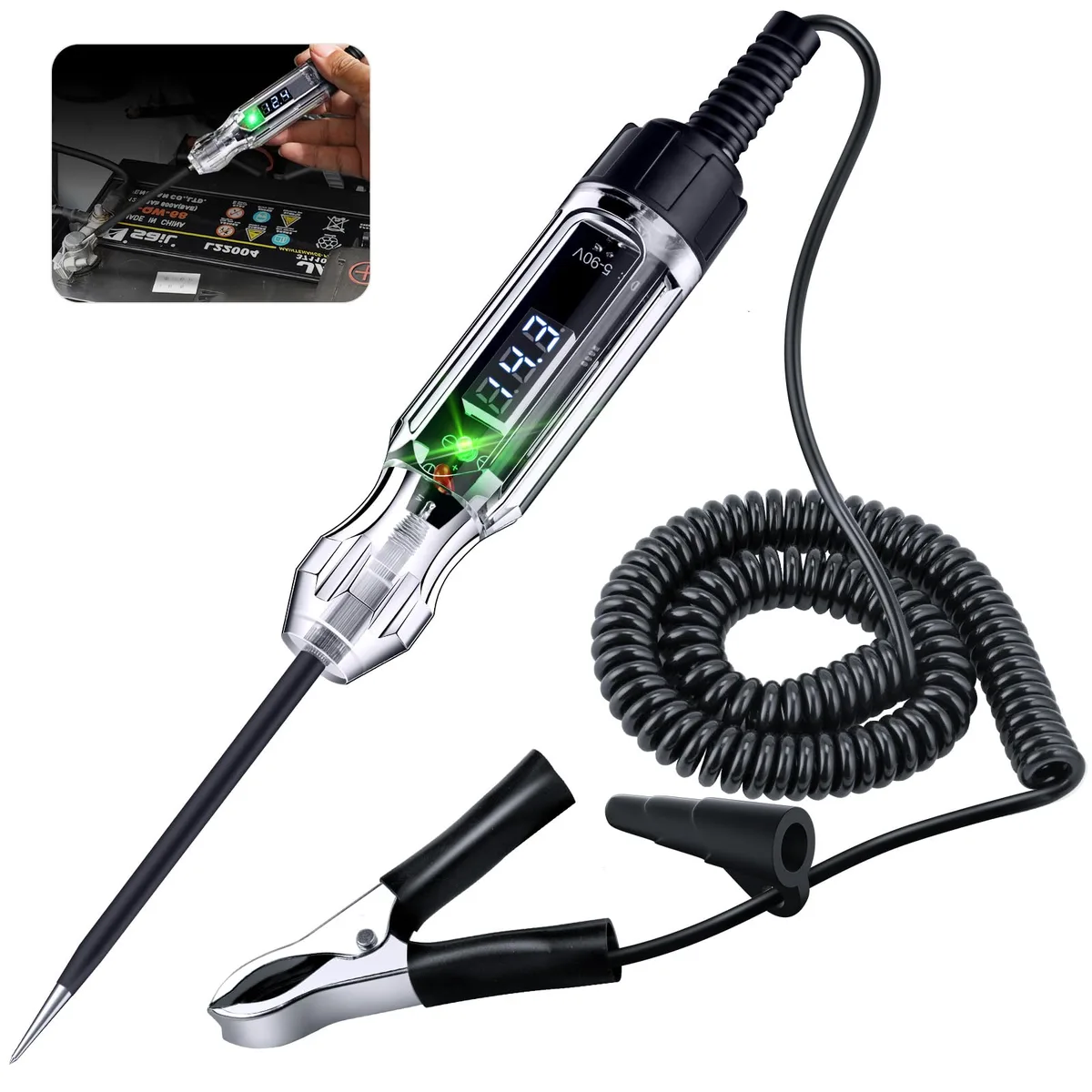  WINAMOO Heavy Duty 5-90V Digital LED Electrical Tester 140 Inch Spring Wire — product photo