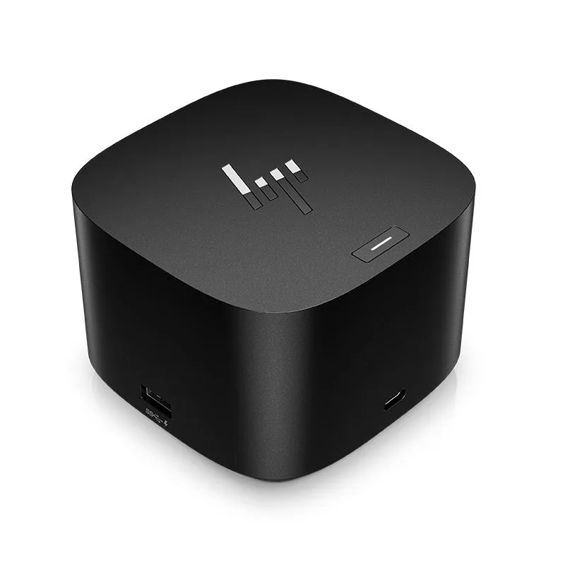 Black rectangular docking station with Thunderbolt 4 and multiple display ports