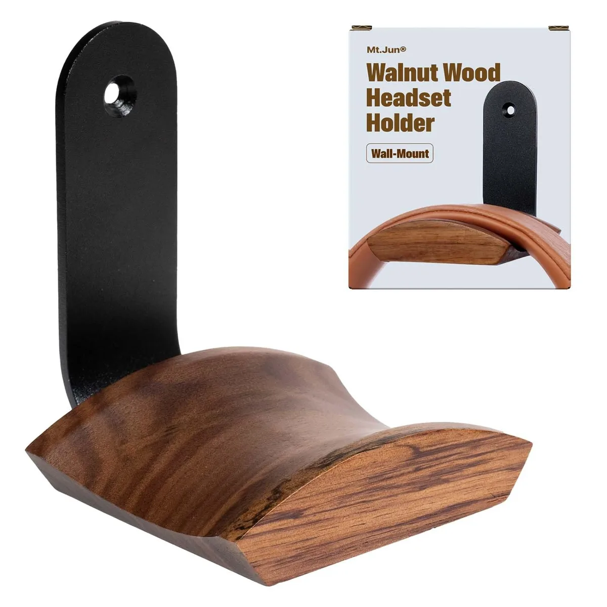  Mt.Jun WHH01x1 Walnut Wood Headphone Wall Mount 10 lbs — product photo