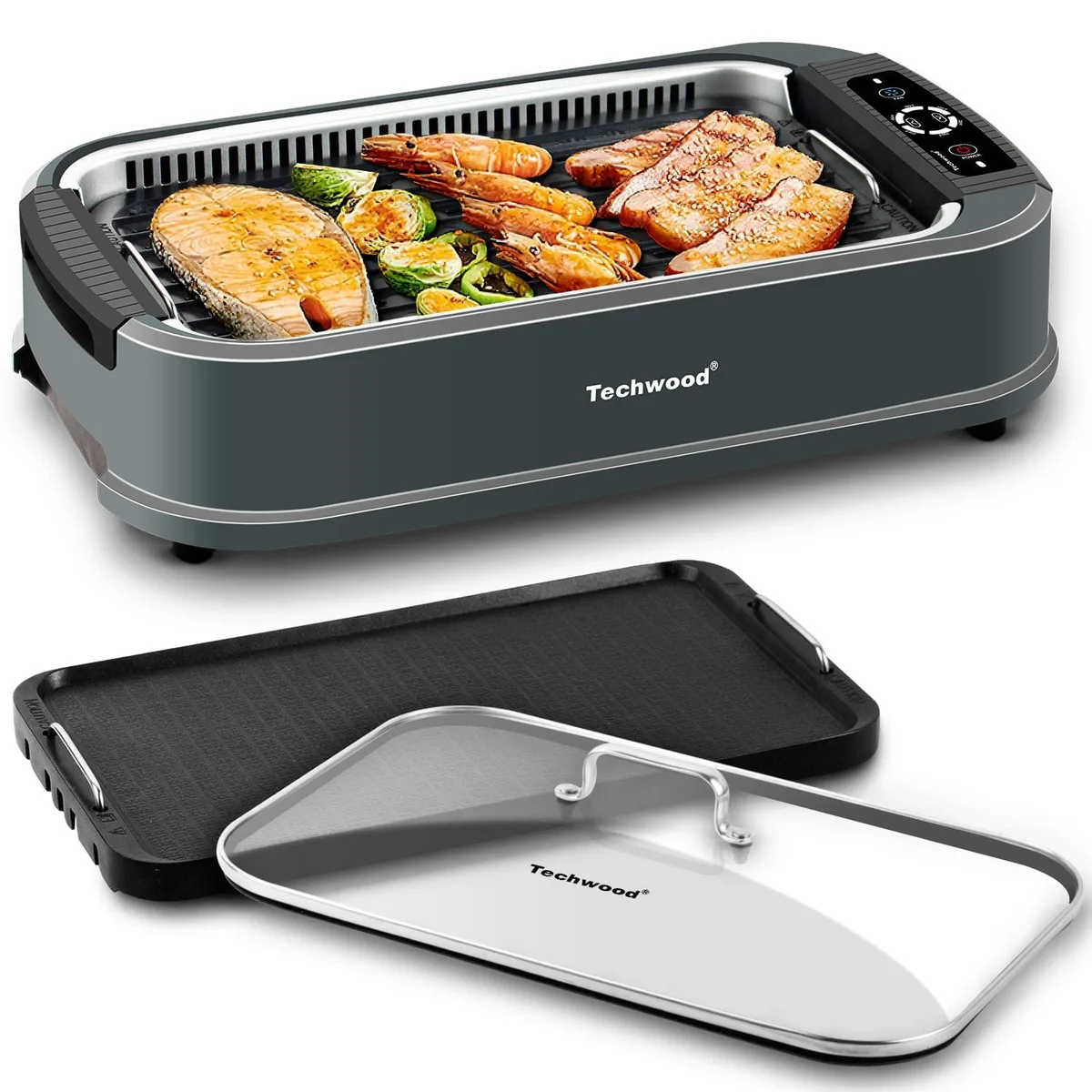  Techwood Indoor Smokeless BBQ Grill 1500W Grey — product photo