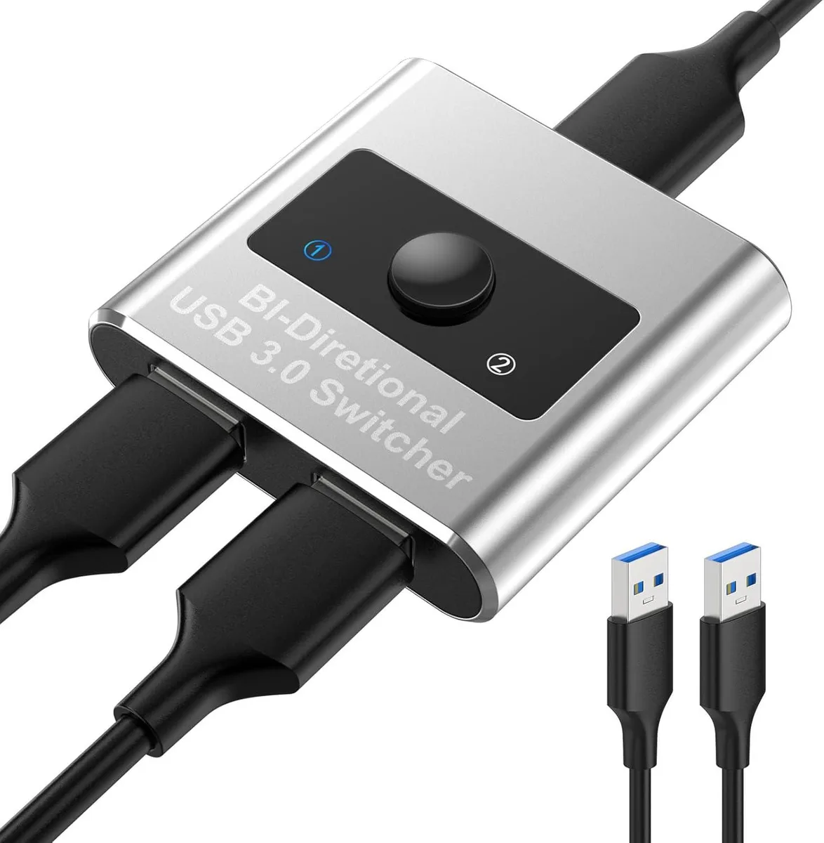 Explus-C Explus-C USB 3.0 Bi-Directional KVM Switch 2 in 1 Out / 1 in 2 Out Aluminium 2×4.9ft Cables — product photo