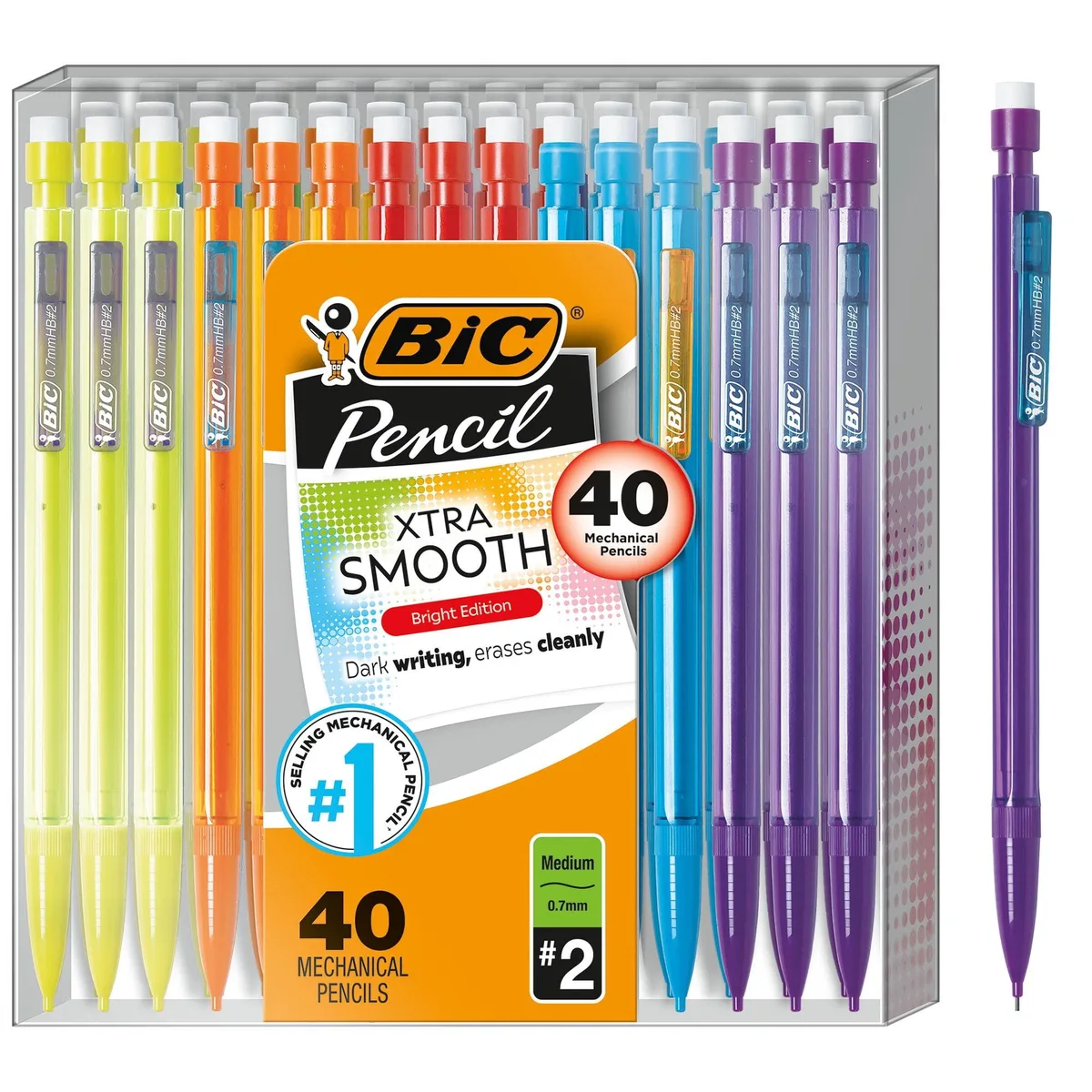 Multicolour plastic mechanical pencils with erasers, 40-count pack