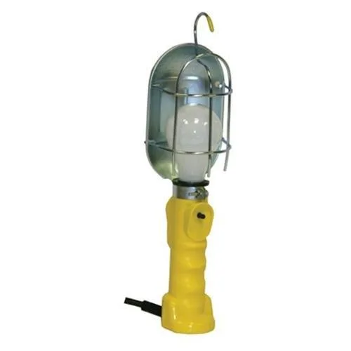 Yellow corded hand lamp with hook, 13 in long, 25 ft cord