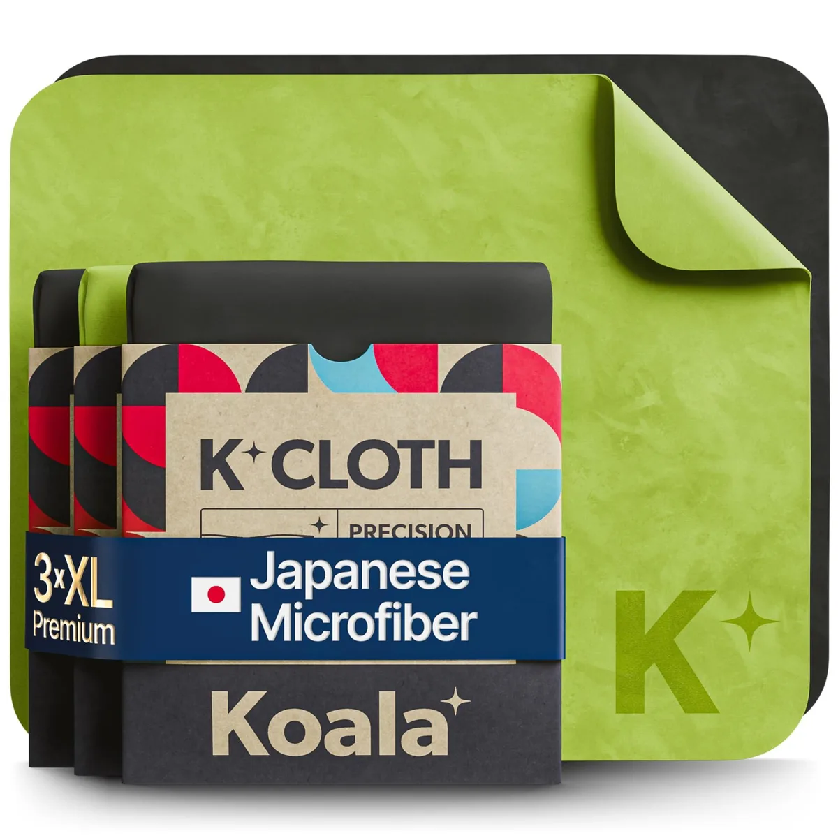  Koala Lifestyle Lens Cleaning Cloth Japanese Microfiber Black Green Pack of 3 XL — product photo