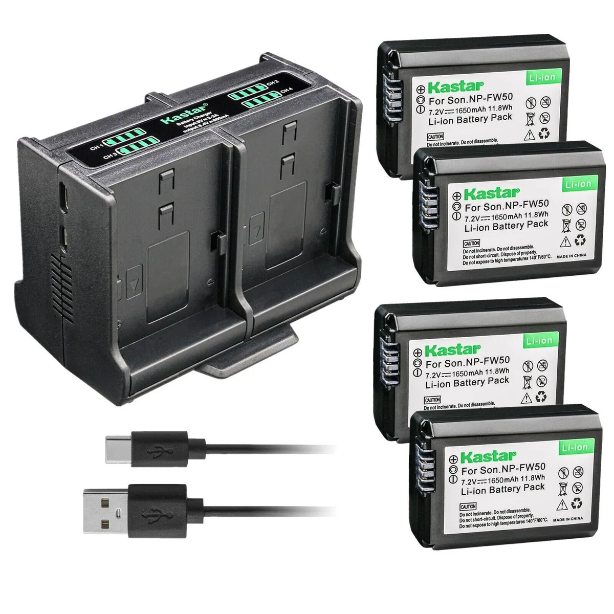 Kastar Kastar NP-FW50 4-pack battery &amp; quadruple charger for Sony a7 II a7R a7R II a7S — product photo