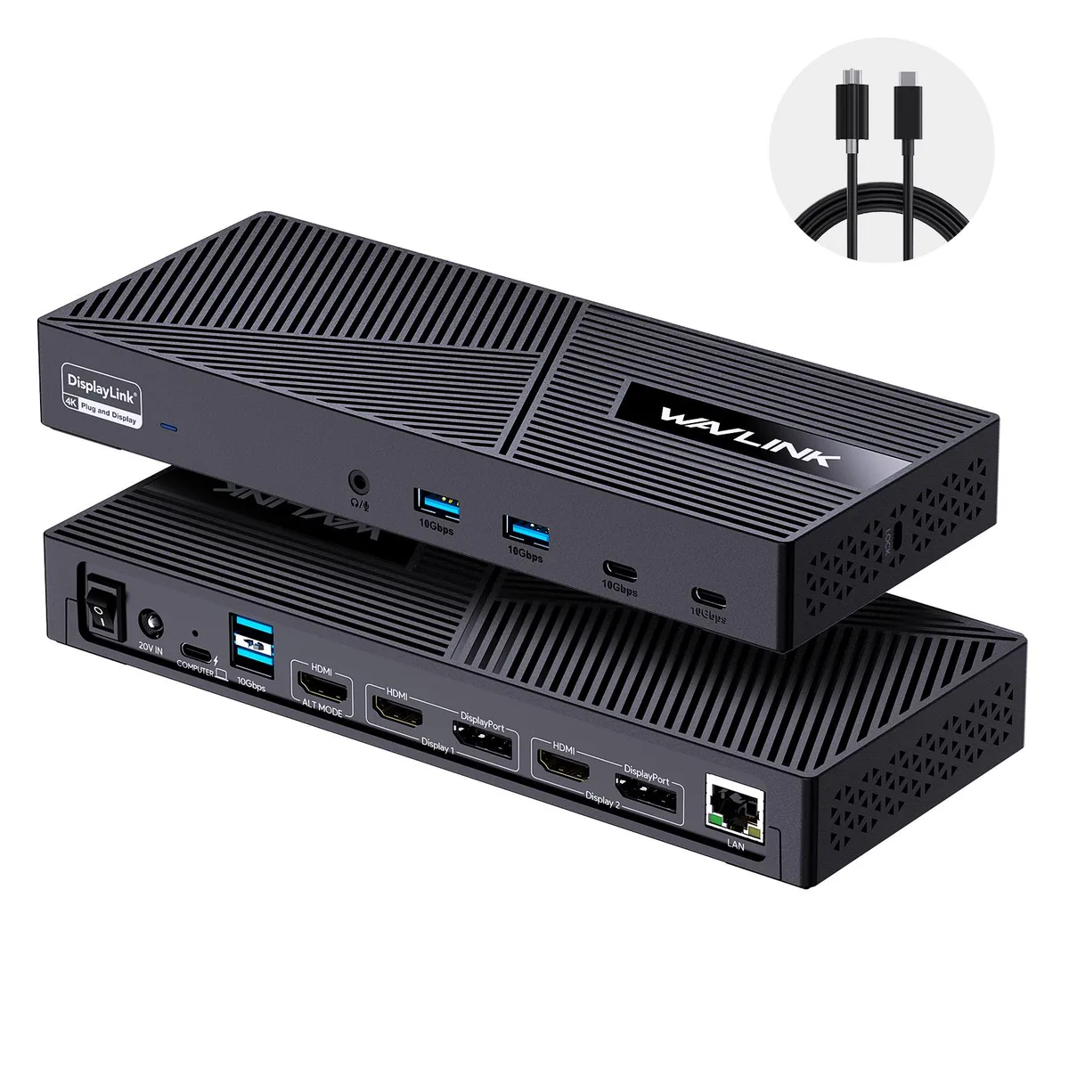 Wavlink Wavlink WL-UG69PD25 Triple Monitor Docking Station 100W 3HDMI 2DP 6x10Gbps USB Gigabit Ethernet — product photo