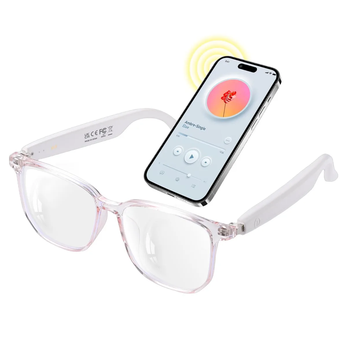  GenXenon GS03 Eyeglass Frame White 27g Bluetooth 5.3 — product photo