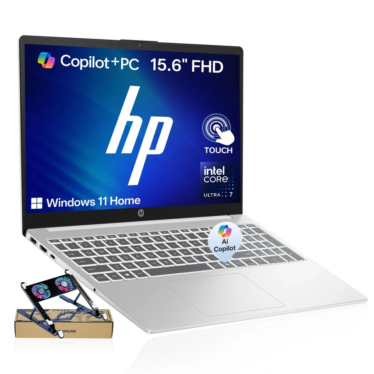 HP HP Essential AI 15t-fd100 Copilot+ Laptop, Core Ultra 7 155H, 24GB DDR5, 2TB SSD, 15.6" FHD Touch, Silver — product photo